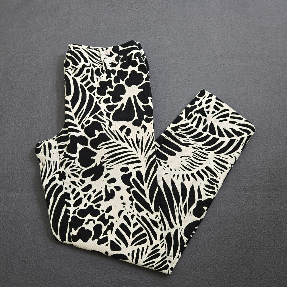 Talbots Hampshire Women 2 Black Textured Leaf Print Low Rise Ankle Pants